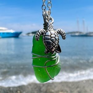 Save The Sea Turtles Seaglass Necklace